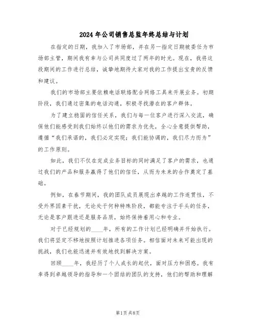 2024年公司销售总监年终总结与计划（5篇）