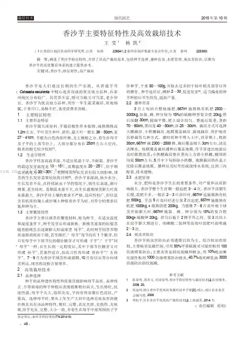 香沙芋主要特征特性及高效栽培技术