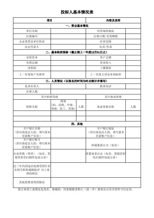 投标人基本情况表