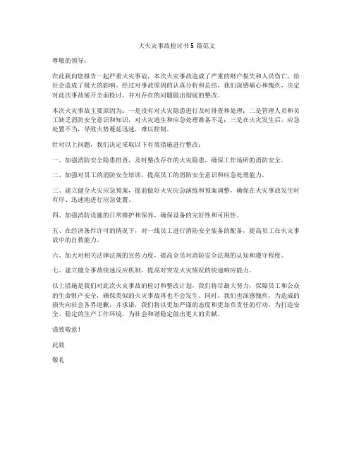 大火灾事故检讨书5篇范文