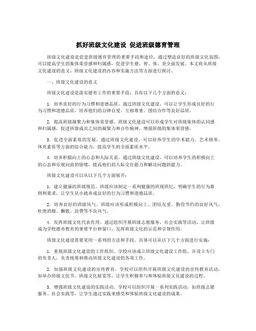 抓好班级文化建设 促进班级德育管理