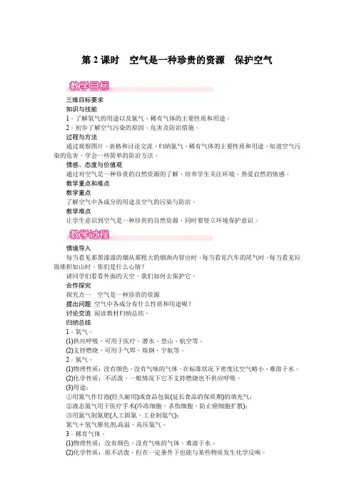 (新)人教版化学《空气是一种宝贵的资源保护空气》教案(推荐)