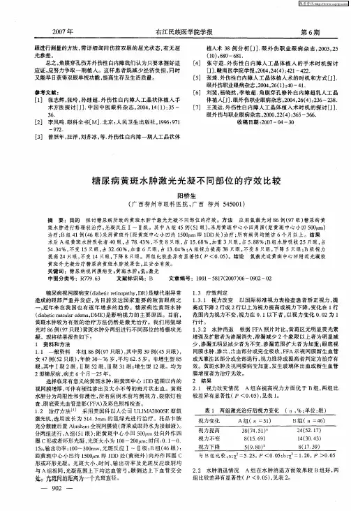 糖尿病黄斑水肿激光光凝不同部位的疗效比较