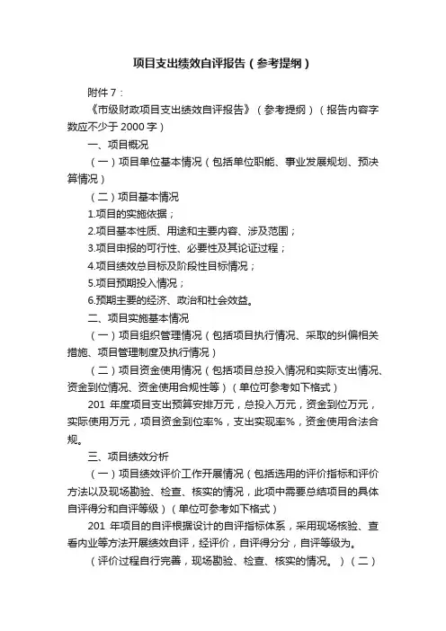 项目支出绩效自评报告（参考提纲）
