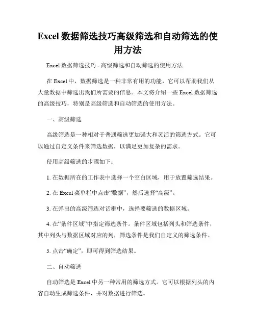Excel数据筛选技巧高级筛选和自动筛选的使用方法