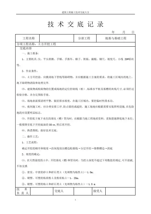 建筑工程施工技术交底大全【范本模板】