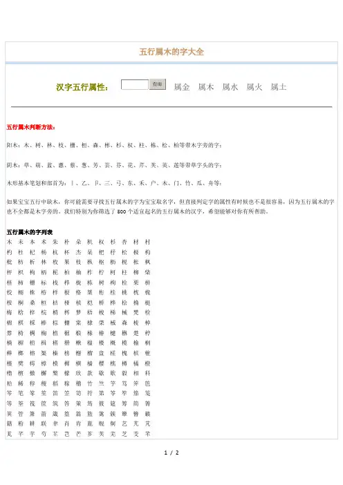 五行属木的字大全