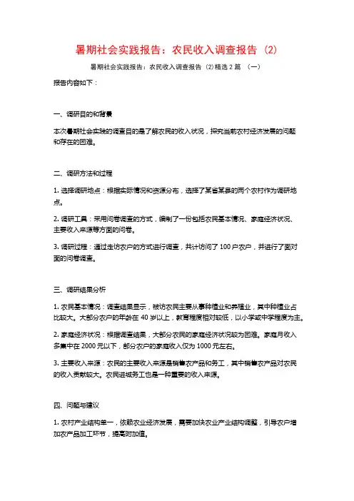 暑期社会实践报告：农民收入调查报告2篇