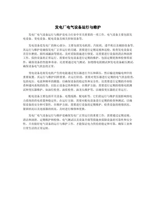 发电厂电气设备运行与维护