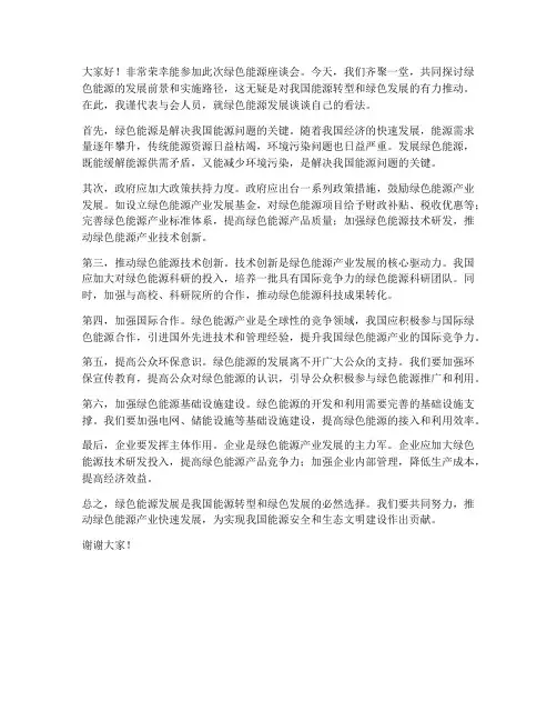 绿色能源座谈会发言稿范文