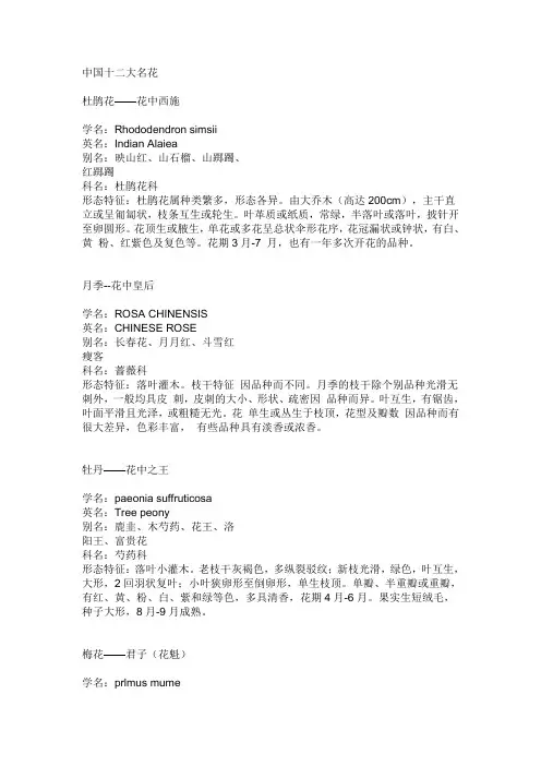中国十二大名花