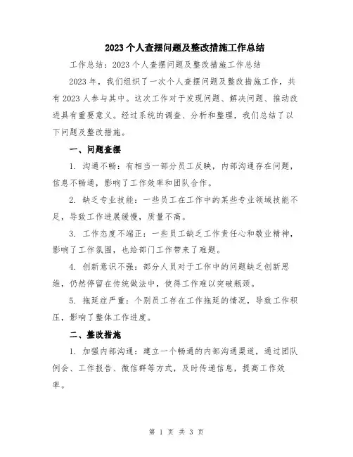 2023个人查摆问题及整改措施工作总结