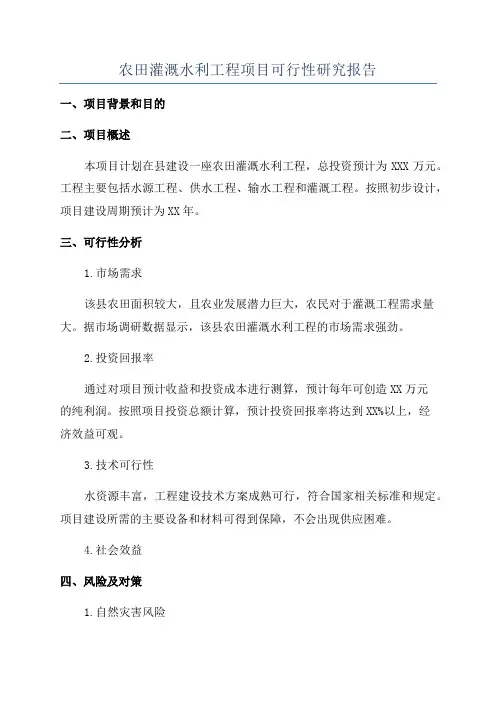 农田灌溉水利工程项目可行性研究报告