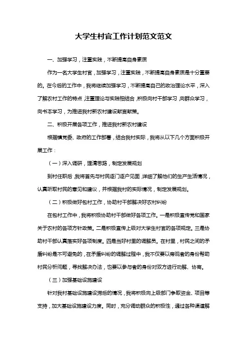 大学生村官工作计划范文范文