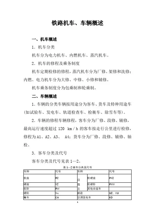 铁路机车、车辆概述