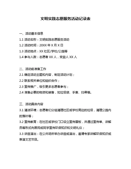 文明实践志愿服务活动记录表