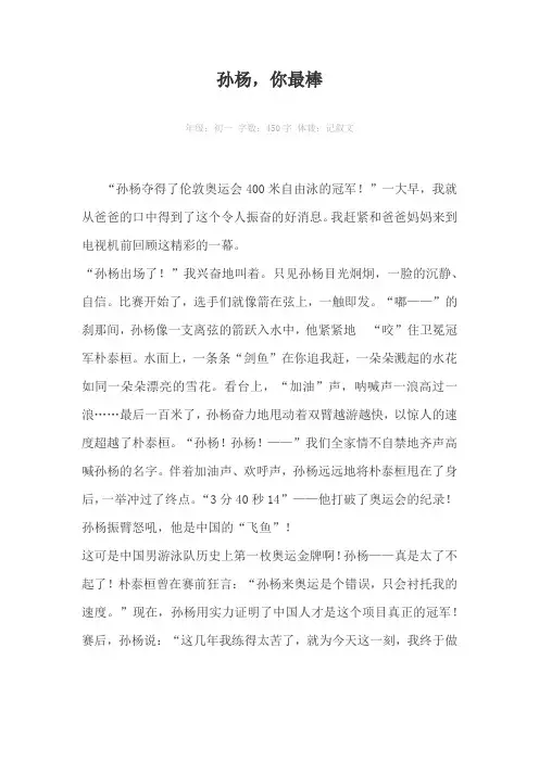 孙杨,你最棒450字作文