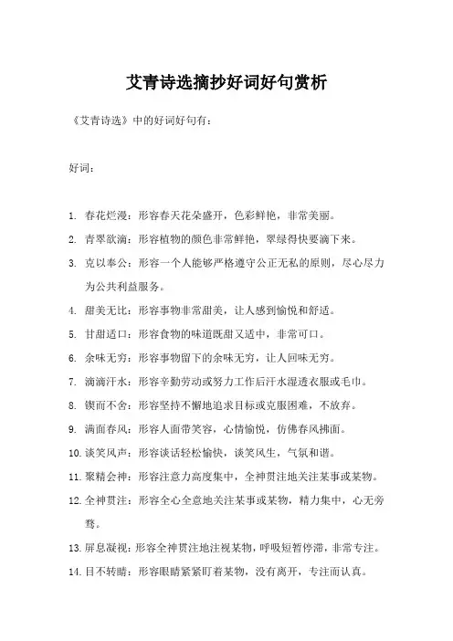 艾青诗选摘抄好词好句赏析