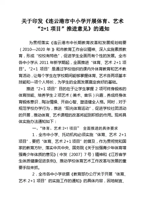体育、艺术“2+1”项目标准