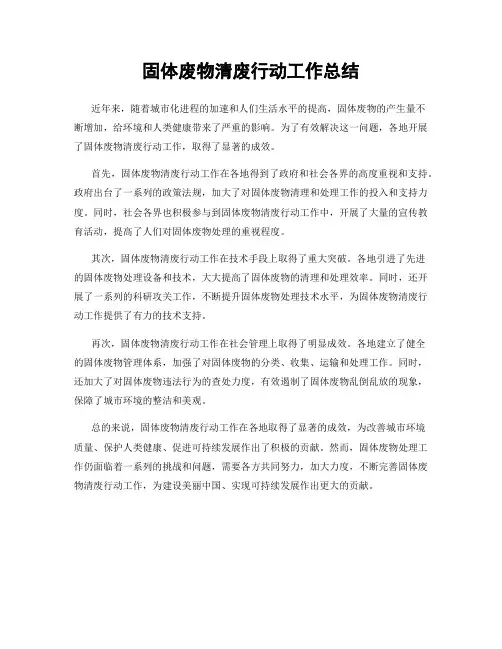 固体废物清废行动工作总结