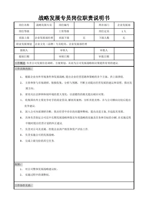战略发展专员岗位职责说明书