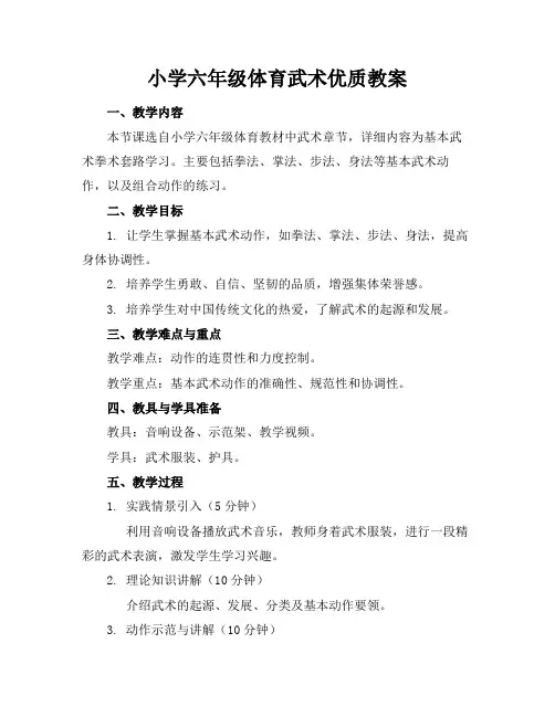 小学六年级体育武术优质教案