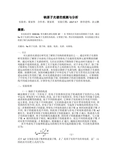 钠原子光谱的观测与分析的实验报告