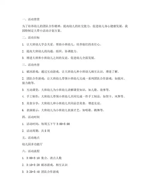 幼儿园大带小活动计划方案