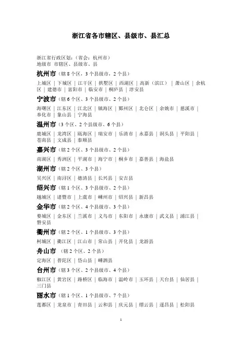 浙江省各市辖区、县级市、县汇总