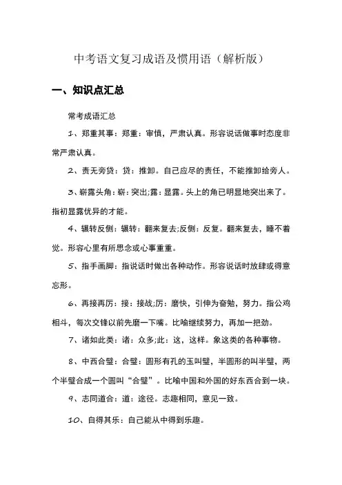 中考语文专题复习成语及惯用语(解析版)