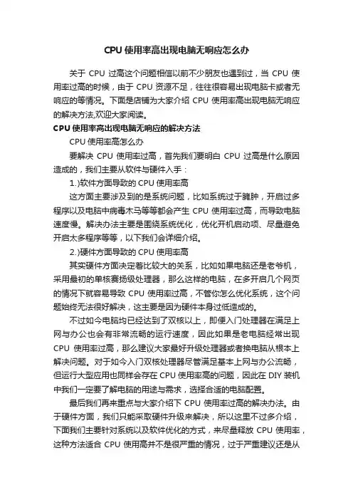 CPU使用率高出现电脑无响应怎么办