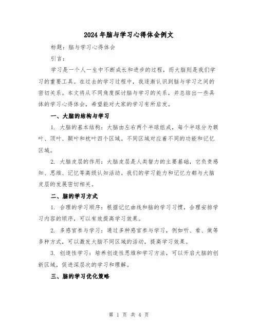 2024年脑与学习心得体会例文(2篇)