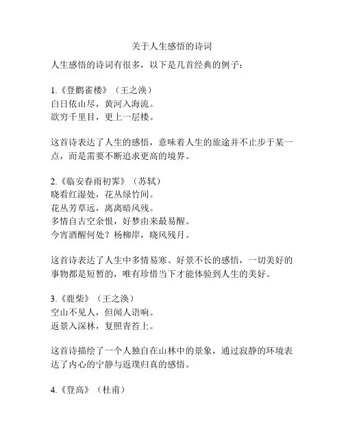 关于人生感悟的诗词