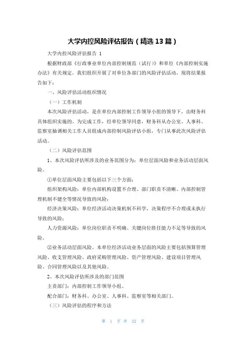 大学内控风险评估报告(精选13篇)