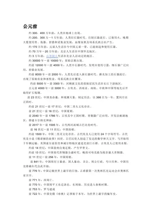 中国古代历史大事年表