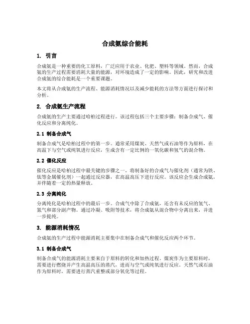 合成氨综合能耗