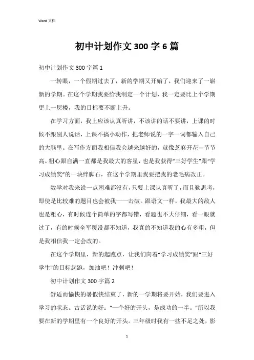 初中计划作文300字6篇