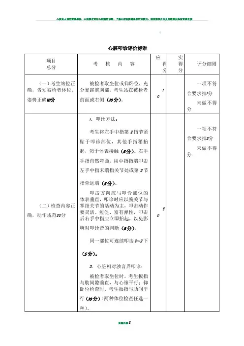 心脏叩诊检查评价标准