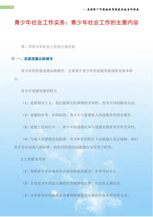 青少年社会工作实务：青少年社会工作的主要内容