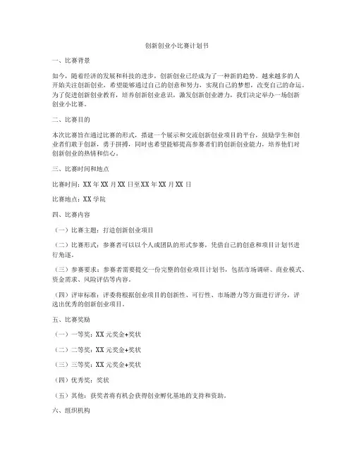创新创业小比赛计划书