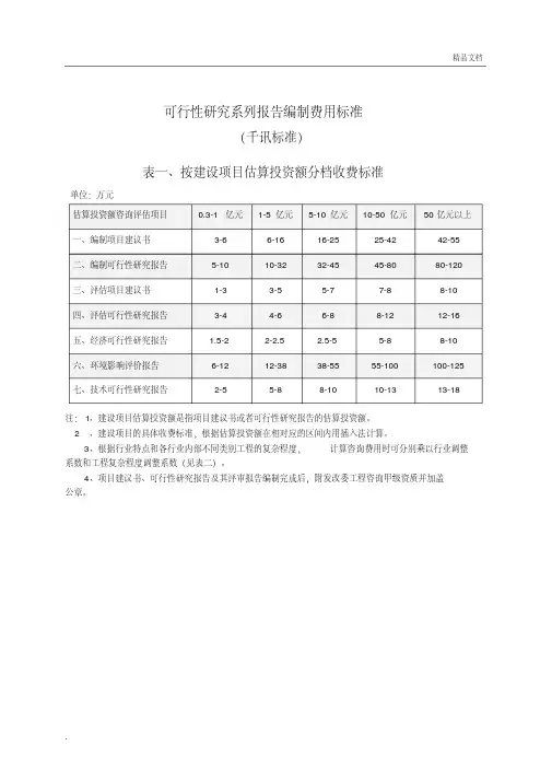 可行性研究系列报告编制费用标准