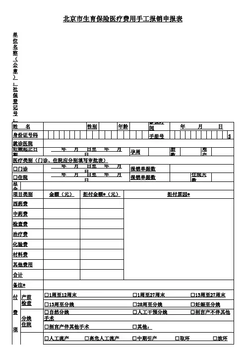 【北京市】生育-保险-医疗费用手工报销申报表
