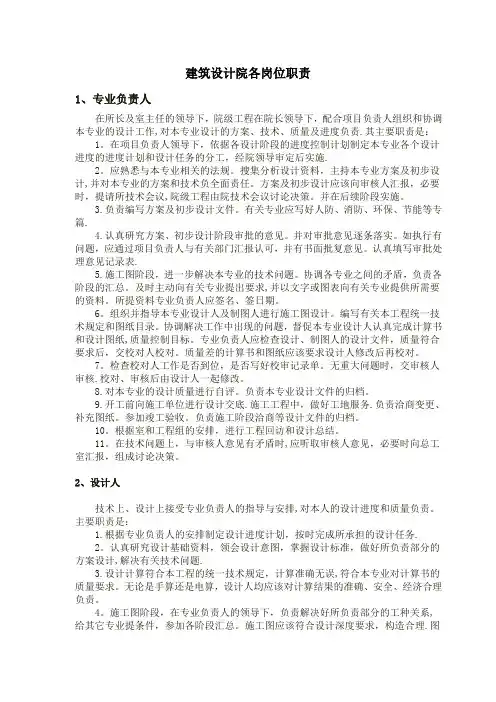建筑设计院各岗位职责