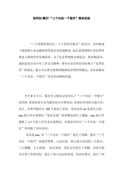 最新信用社(银行)“三个办法一个指引”培训总结