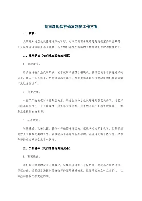 湖南湿地保护修复制度工作方案