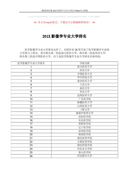 【最新推荐】201X影像学专业大学排名-word范文模板 (2页)
