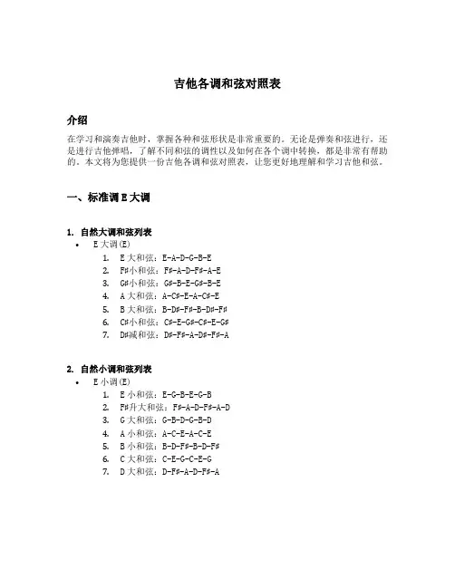 吉它各调和弦对照表