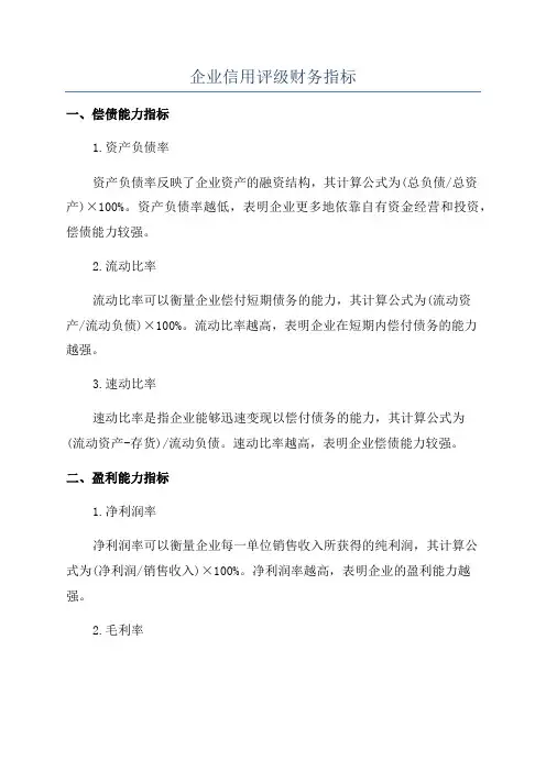 企业信用评级财务指标