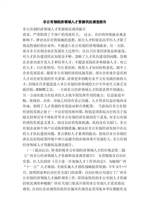 非公有制经济领域人才资源状况调查报告（范文）