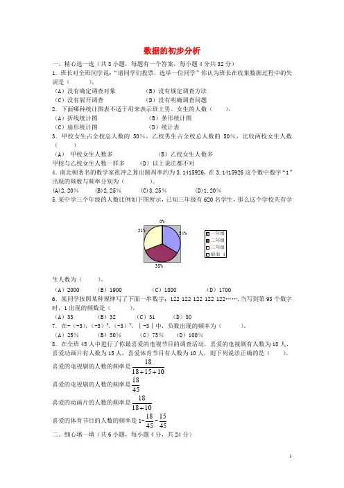 畅优新课堂八年级数学下册第20章数据的初步分析单元综合测试2(新版)沪科版
